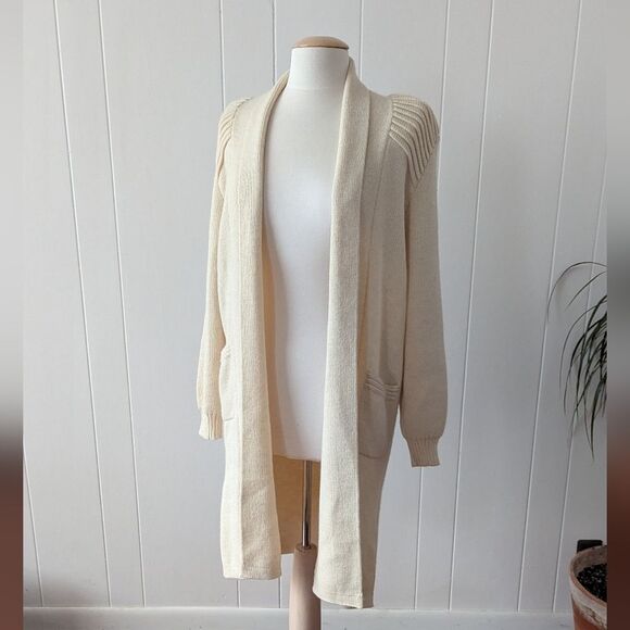 Alpaca Cream Colored Long Sweater Duster By Peruvian Link - Picture 4 of 9